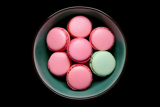 Colorful macarons in circle shape isolated on white background.