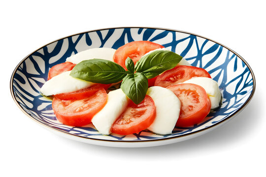 Fresh tomato mozzarella salad with basil and vegetables on a plate