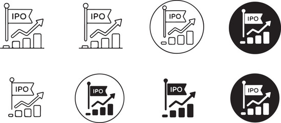 IPO Success Icon Set Growth Chart and Flag Illustrations