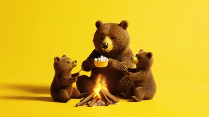 Bear family roasting marshmallows by campfire (2)