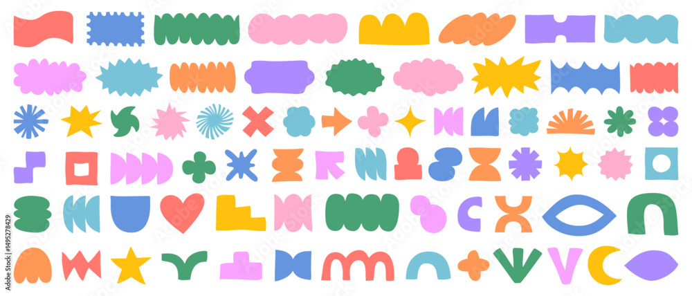 Poster set of hand-drawn cute shapes vector design. collection of organic geometric elements. doodle cute g