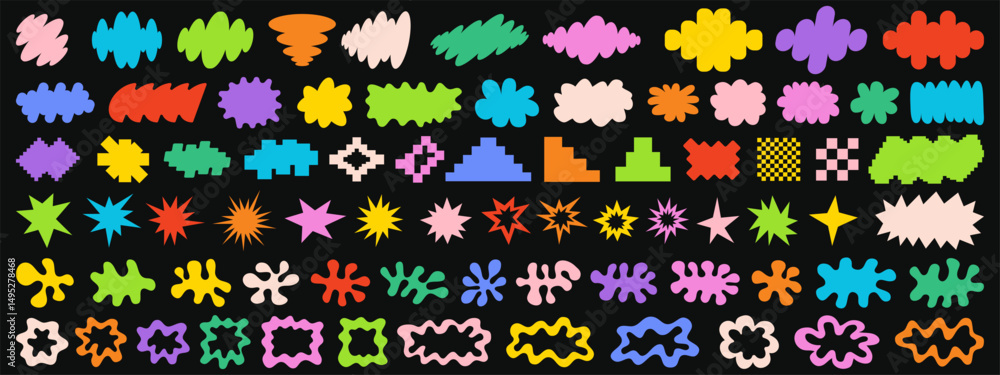 Poster set of organic shapes vector design. collection of groovy hand-drawn doodle elements.
