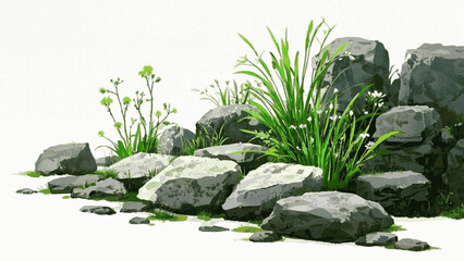 Stone and Petals: Watercolor Contrast flowers on stone isolated watercolor vector illustration svg