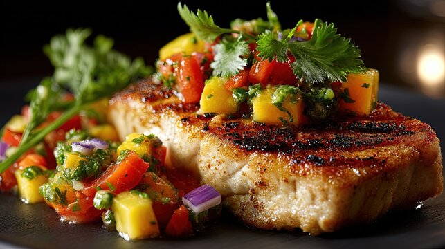 a grilled mahi-mahi fillet with tropical salsa