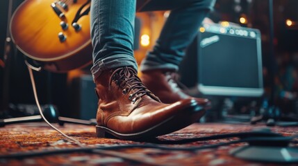 Close-up of musician's boots on stage