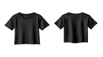 Professional Black Cropped T-Shirt Mockup for Back and Front View Isolated