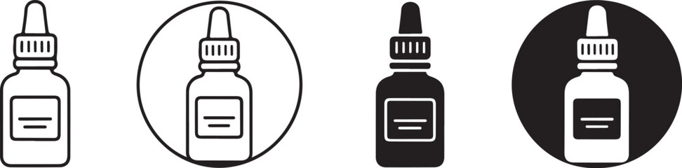 Set of Dropper Bottle Icons Black and White Variations