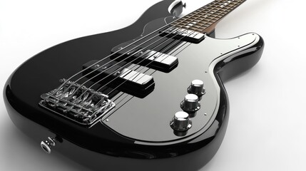 Black bass guitar on white background