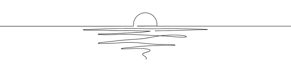 Sun on sea continuous one line drawing. Hand drawn sunshine.