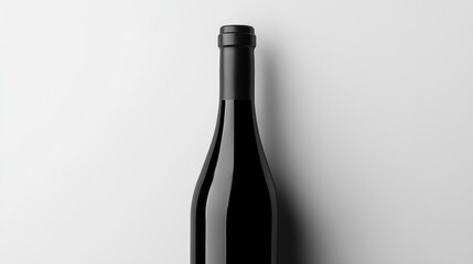 Black wine bottle on white background; minimalist design