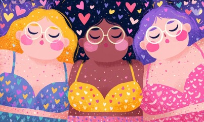 Modern flat illustration on a white background featuring diverse women and multiracial models in bikinis, highlighting disabled individuals with prosthetics and promoting body positivity
