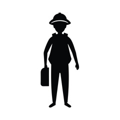 Silhouette of Traveler with Backpack and Briefcase