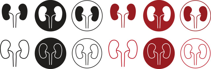 Set of Dialysis silhouette icons in trendy black, red flat and outline styles. Symbols use on website, mobile apps, logos and print media. Vectors illustration from medical and health care collection.