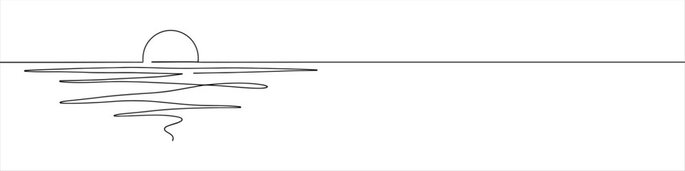 Sun on sea continuous one line drawing. Hand drawn sunshine.