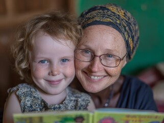 A mother with Down syndrome and her daughter, who also has the condition, read a book