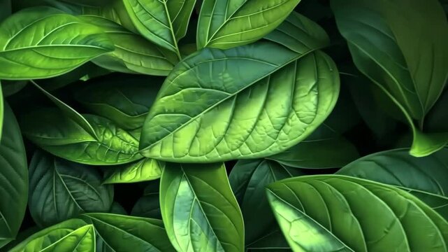 Vibrant green leaves texture. Lush foliage creates a natural, fresh background. Perfect for wellness, nature, or organic themes