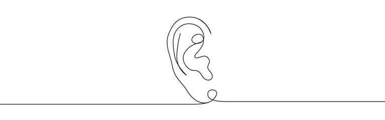 Ear continuous one line drawing. Hand drawn hearing symbol.