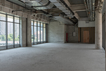 Open office space in the city background