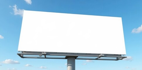 Fototapeta premium Blank white billboard mockup on blue sky, clipping path, media, image
