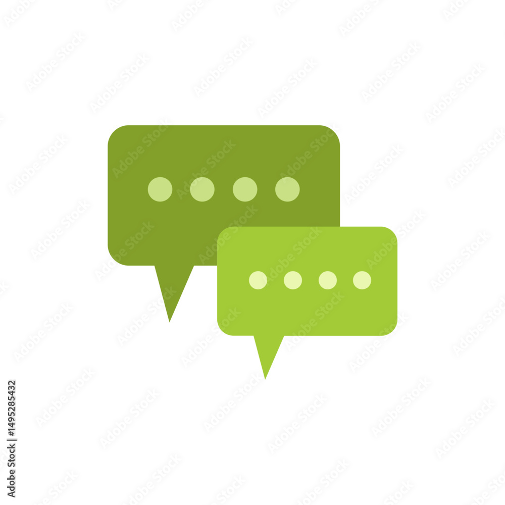Poster overlapping speech bubbles in shades of green with transparent backdrop