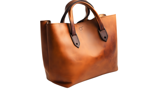 Elegant Brown Leather Tote Bag with Handle Isolated Silhouette
