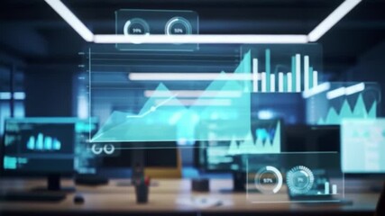 Data visualization in a modern office space during late evening hours - Powered by Adobe