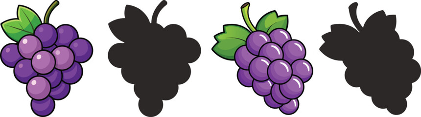 Purple grapes illustration with silhouettes , A simple illustration of grapes suitable for educational purposes for children