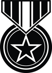 Minimalist Round Military Medal Silhouette with Ribbon Vector Design