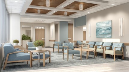 Modern Waiting Room with Soft Lighting and Comfortable Chairs