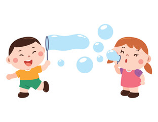 Kids Playing with Bubbles Outdoors