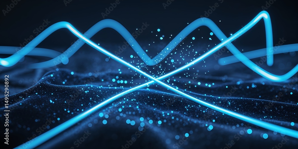 Poster captivating blue light waves create a mesmerizing pattern in a dark environment highlighting dynamic