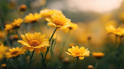 Fototapeta premium Field of Yellow Daisies Blooming in Sunlight, Representing Optimism and Springtime Renewal : Generative AI