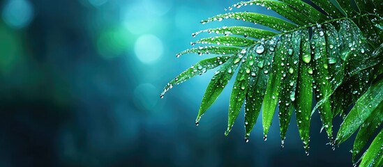 Obraz premium Rain-Kissed Paradise: A Tropical Leaf's Dew-Covered Splendor