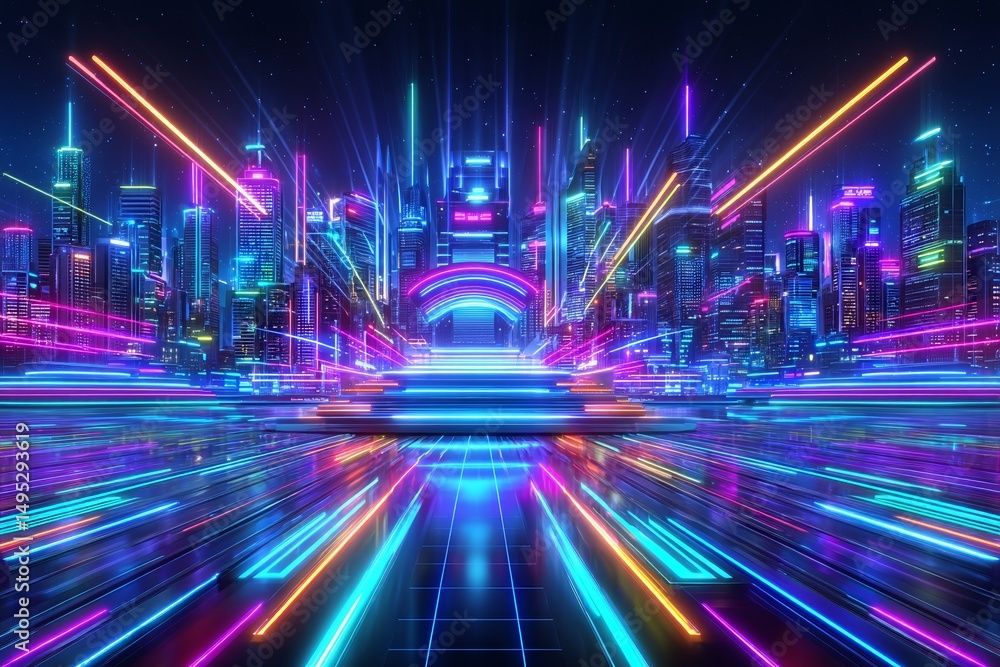 Poster this image features an abstract background with a digital glitch and distortion effect, embodying a 