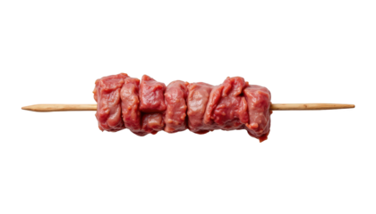 Sizzling grilled meat on a stick, culinary delight on dark background grilled
