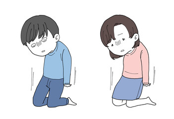 膝から崩れ落ちる男女　