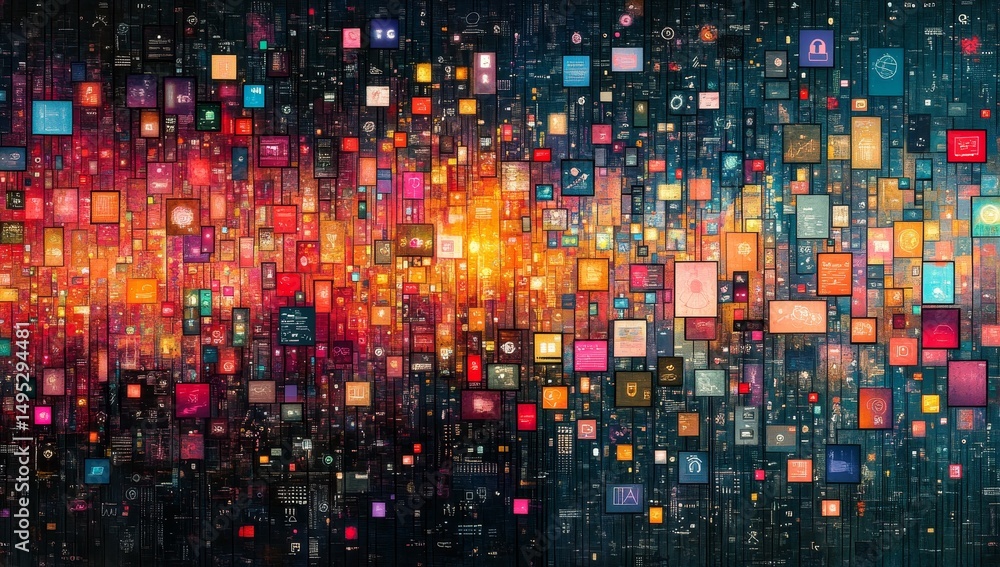 Wall mural vibrant abstract digital data visualization with colorful squares and rectangles