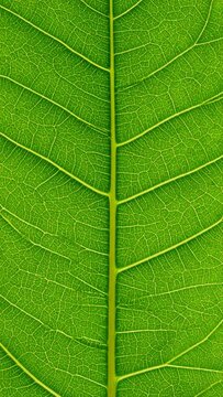 Close-up image of a green leaf highlighting its intricate vein structure and vibrant texture.