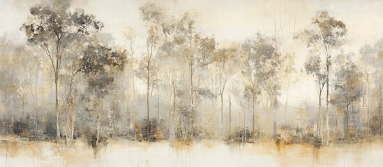 An ethereal and tranquil vista: Impressionistic portrayal of trees shrouded in mist