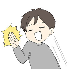 笑顔でツッコミをいれる男性