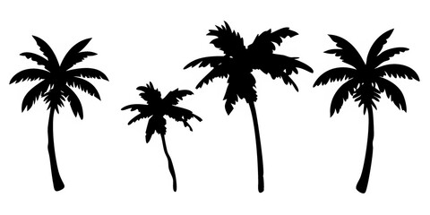 Tropical palm tree silhouettes against a sunset beach landscape vector illustration for your summer vacation design