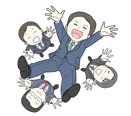 胴上げされるビジネスマン