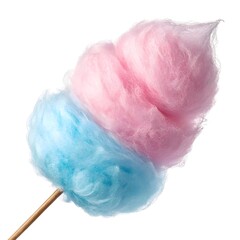 Pink and blue cotton candy on stick isolated on white background