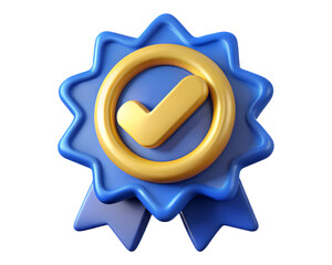 Obraz premium 3d blue checkmark badge. quality and approval symbol 