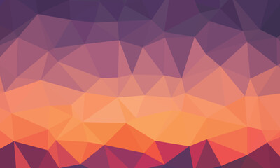Background of colorful triangle pieces. Low poly vector sunset, bright geometric pattern. Excellent as a background for the production of any printed product, advertising, or other design.