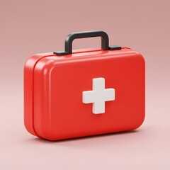 Fototapeta premium Essential First Aid Kit Red Medical Case with Cross Symbol - 3D Render