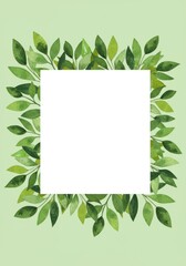Watercolor greenery frame with empty center on soft green background  