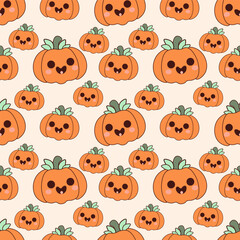 Cute Halloween Pumpkin Seamless Pattern Vector - Adorable Orange & Black Halloween Labu Design for Spooky Crafts & Decorations