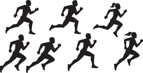Create a kinds of fast running man and woman icon isolated on white background. People symbol. Vector illustration silhouette with white background.