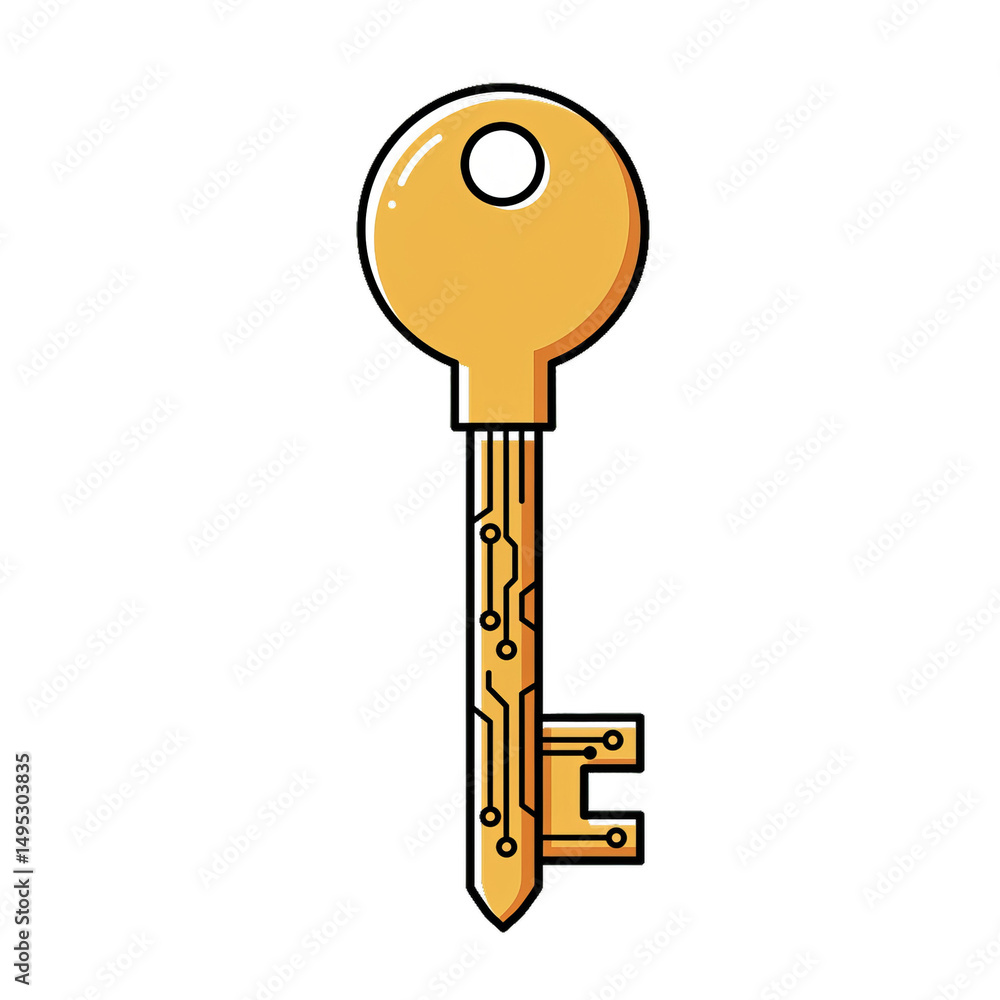 Aufkleber a stylized golden key with circuit patterns, symbolizing technology and access.